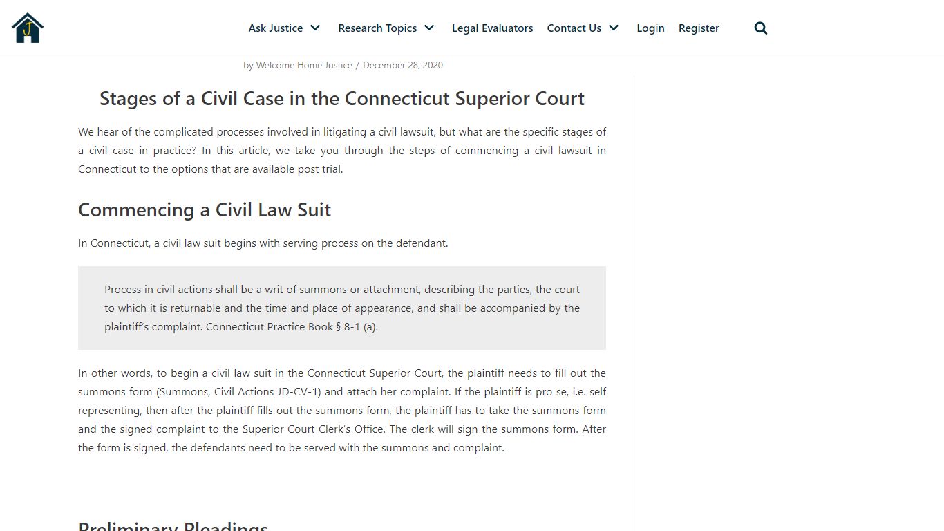 Stages of a Civil Case in the Connecticut Superior Court